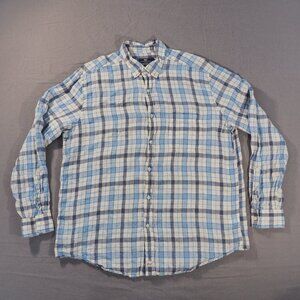 Vineyard Vines Shirt Mens Extra Large Blue Check Linen Classic Murray Coastal